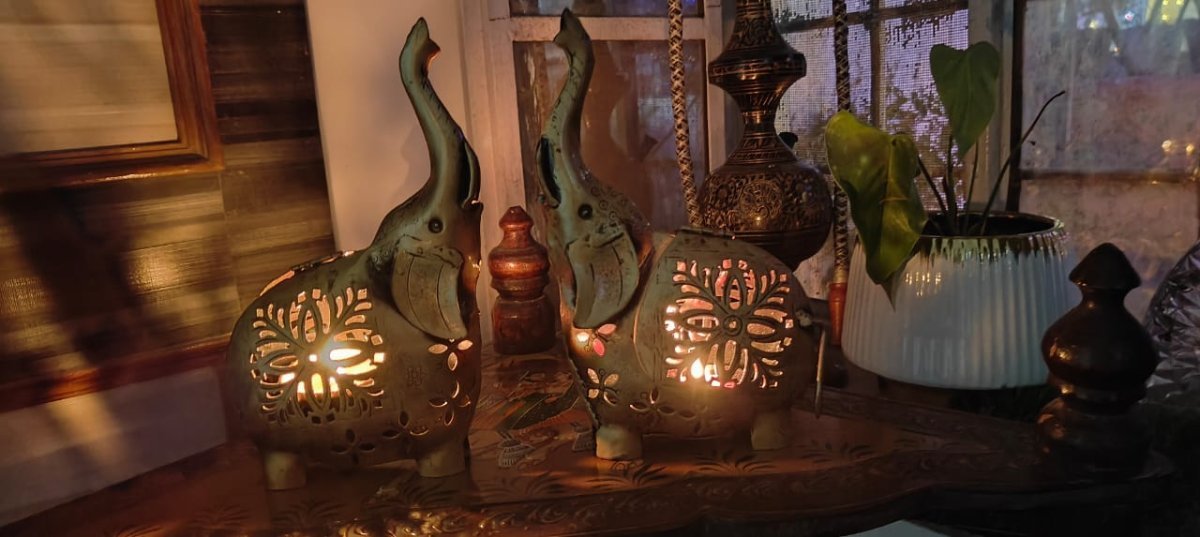 Elephant Diya Holder Pair - Handcrafted Decor