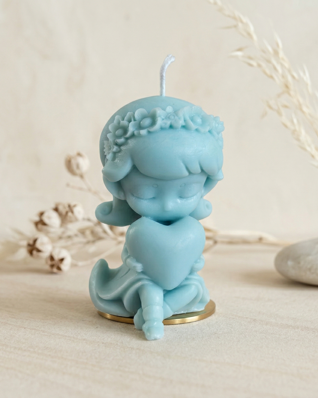 Sky Angel Heart Candle – Little Angel with Heart Sculpted Candle - Handcrafted Decor