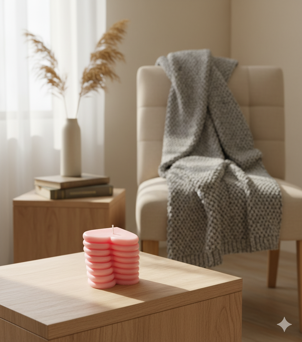 Blush Heart Stack Candle – Layered Heart Sculpted Candle