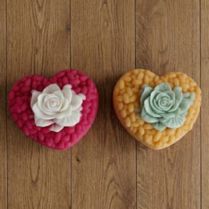 Blossom Heart Woven Candles – Set of 2 Floral Heart Candles - Handcrafted Decor