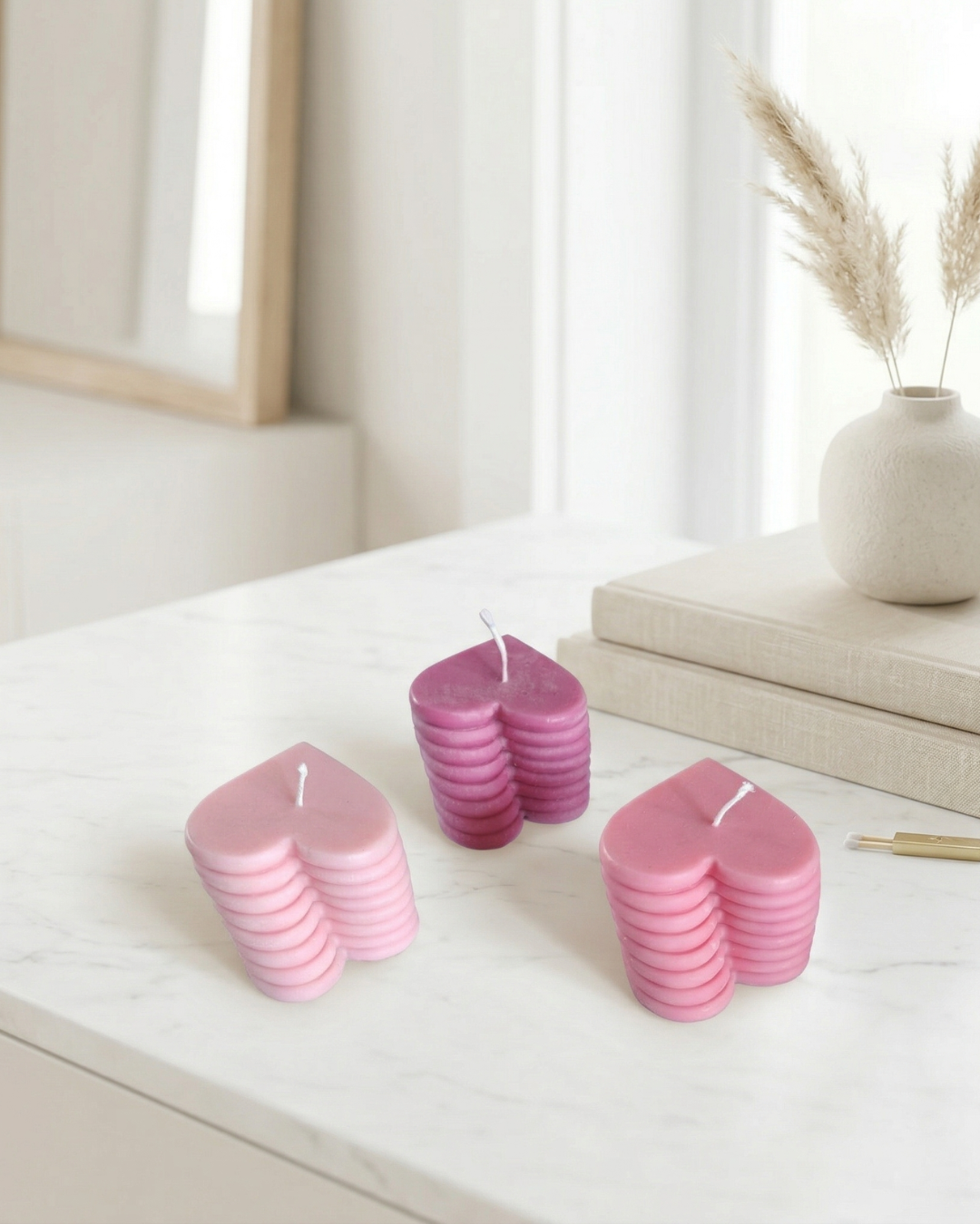 Blush Heart Stack Candle – Layered Heart Sculpted Candle - Image 2