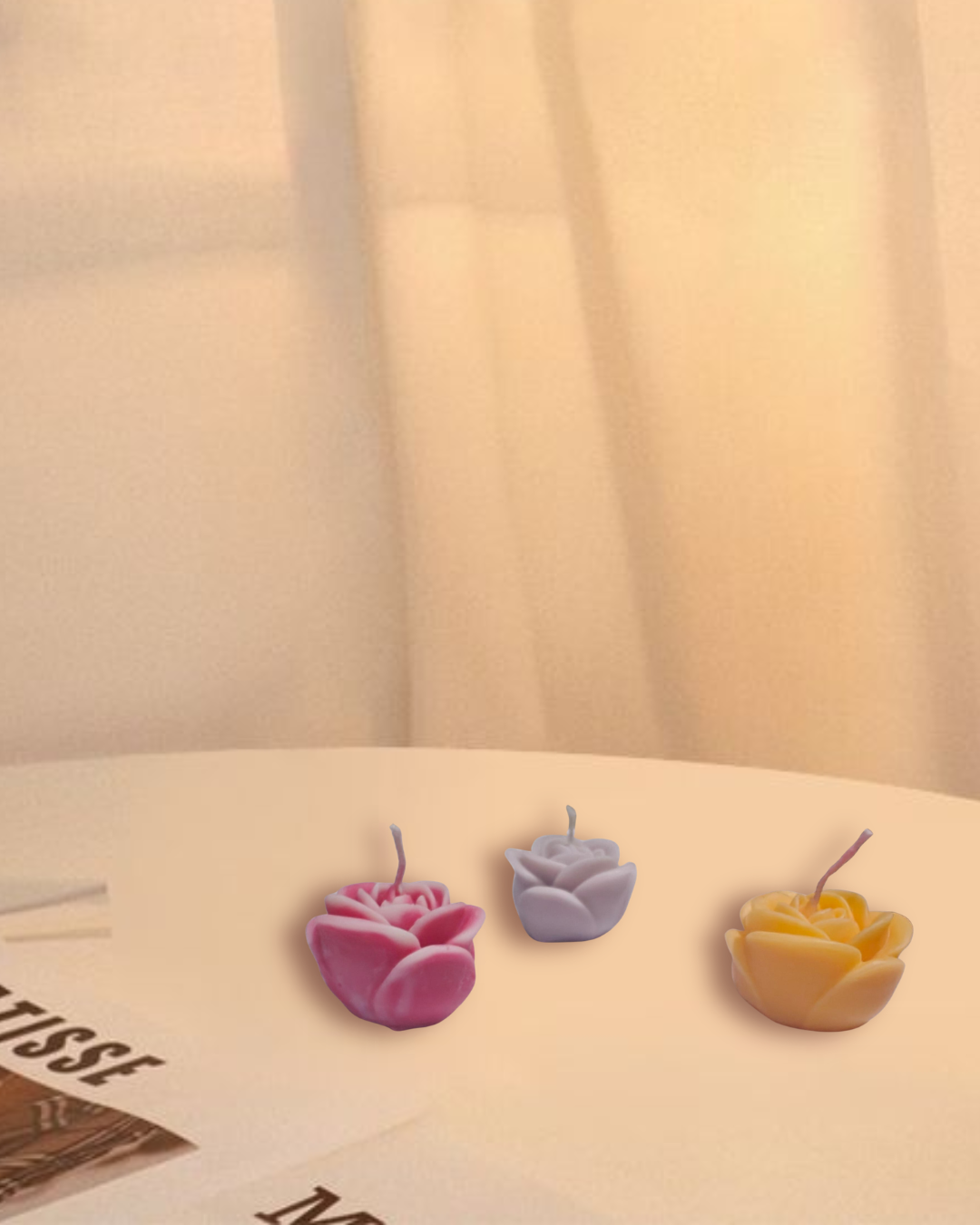 Blush Rose Bloom Candle – Sculpted Rose Flower Candle - Image 2