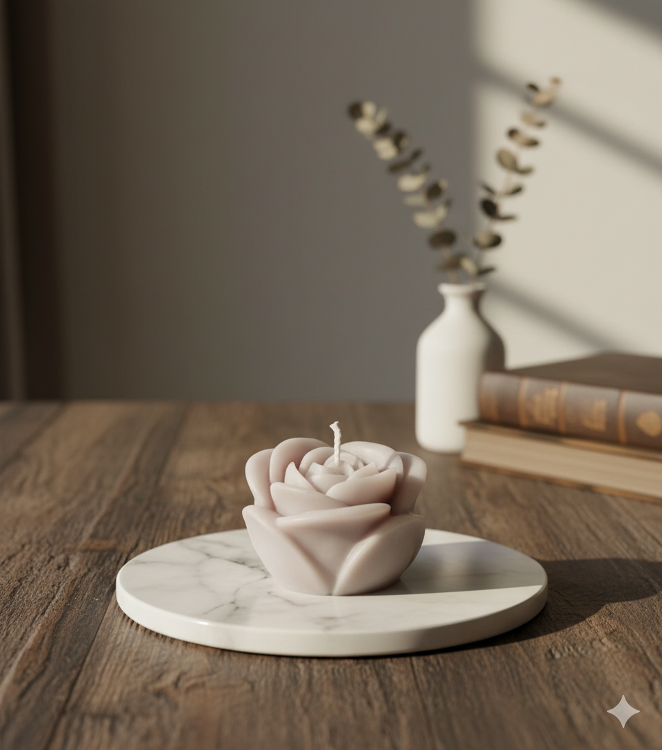 Blush Rose Bloom Candle – Sculpted Rose Flower Candle