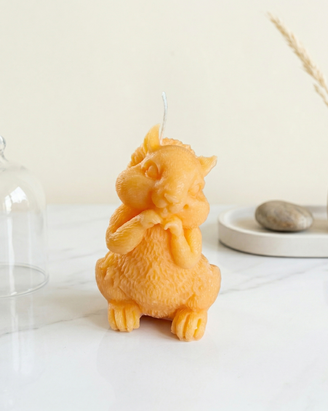 Golden Squirrel Whisper Candle – Sculpted Forest Friend Candle - Handcrafted Decor