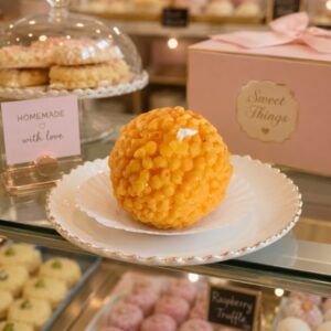 Laddoo Inspired Dessert Candle – Handmade Wax Candle