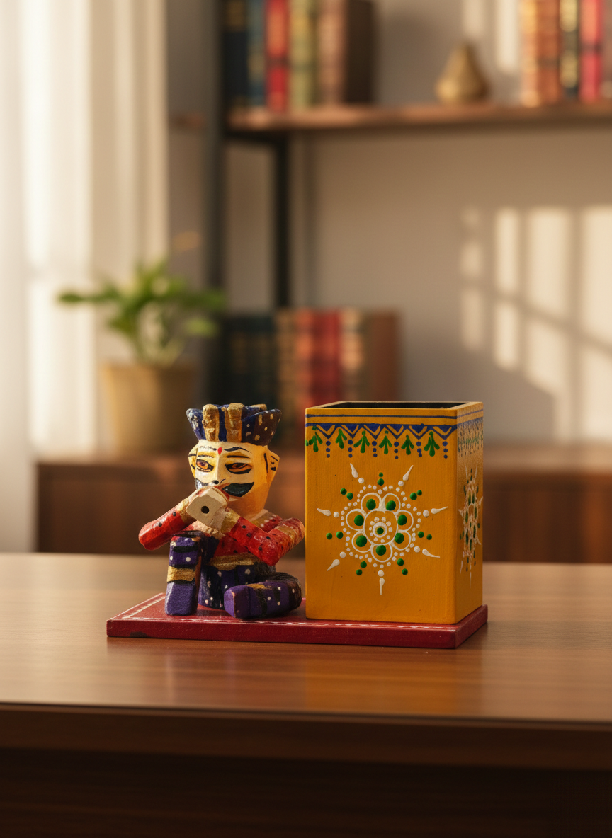 Wooden Pen Stand, handcrafted in Rajasthan