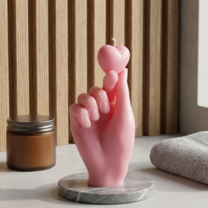 Heart in Hand Sculpted Soy Candle, handcrafted in Rajasthan