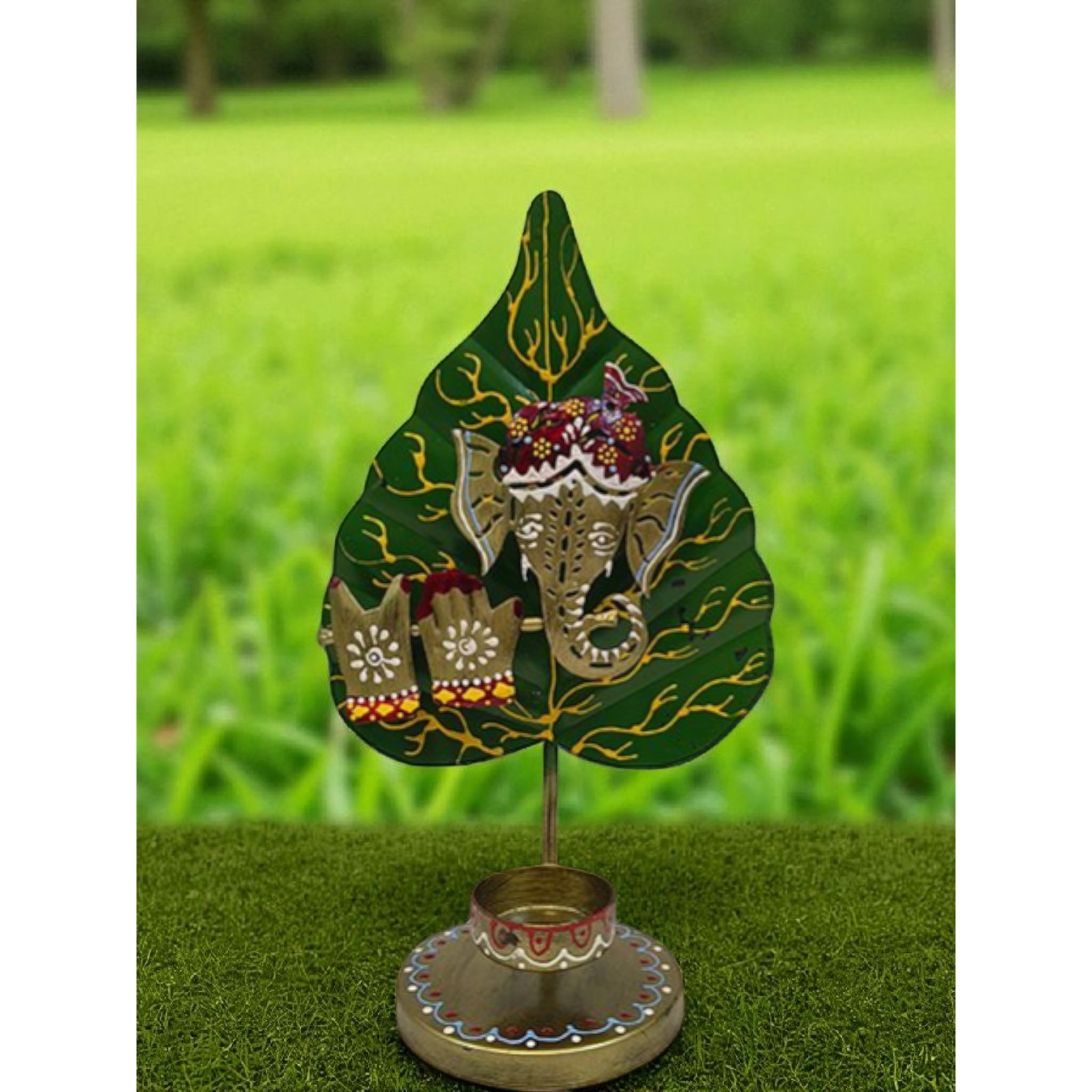 Ganesh Leaf Tealight Holder: Sacred Glow Décor - Image 5