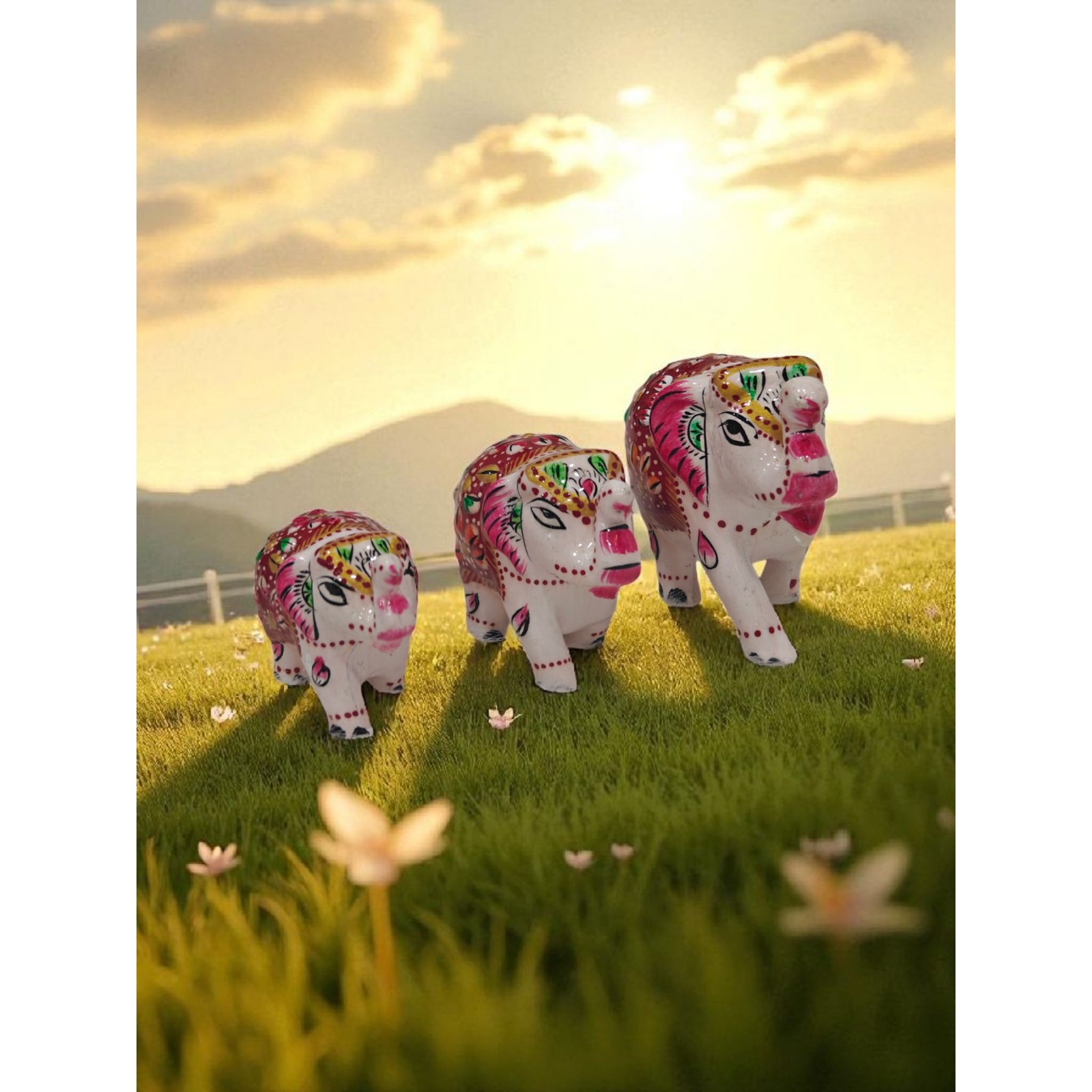 White Red Elephant, Handpainted Wooden Figurine - Image 3