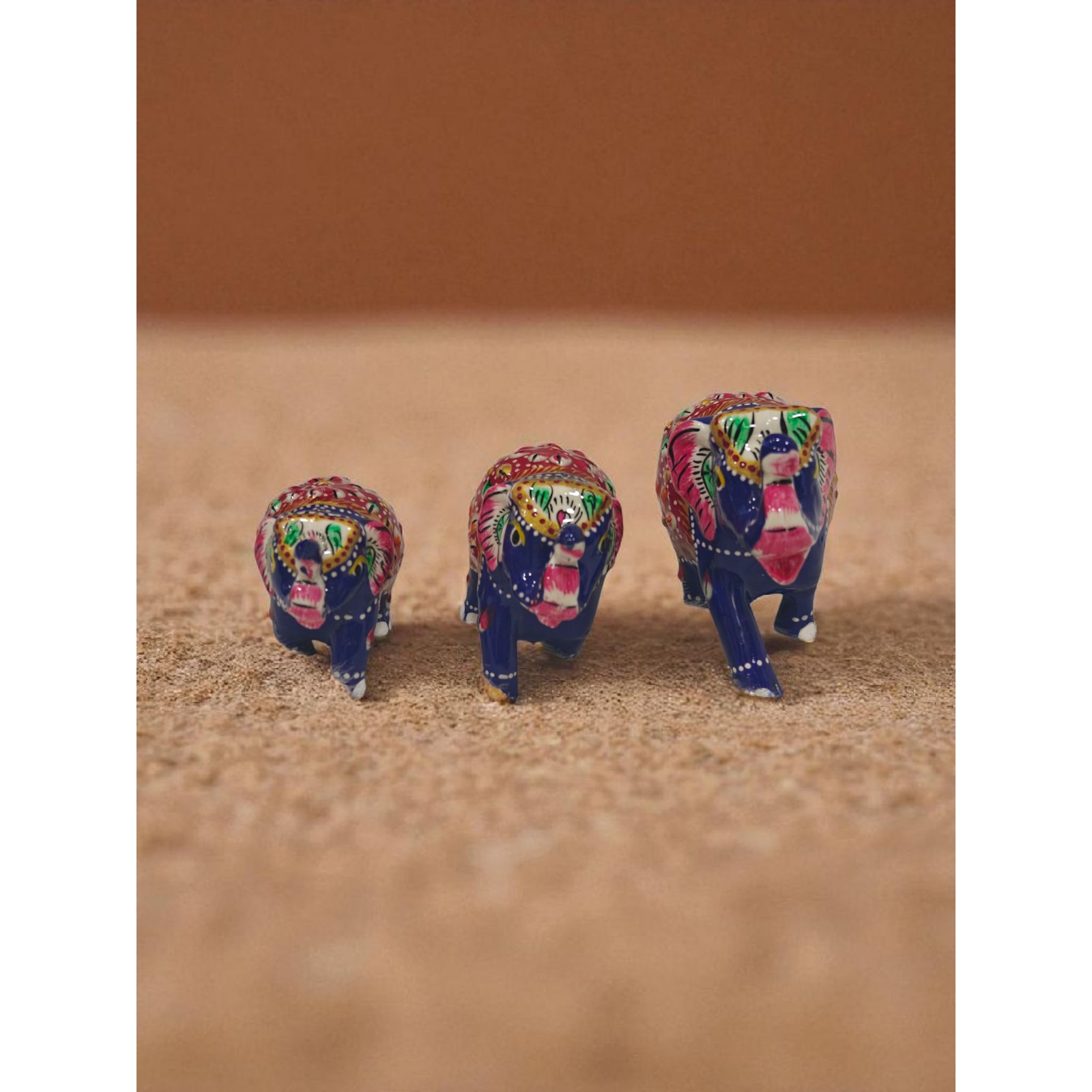 Blue Red Elephant, Handpainted Wooden Figurine - Image 3