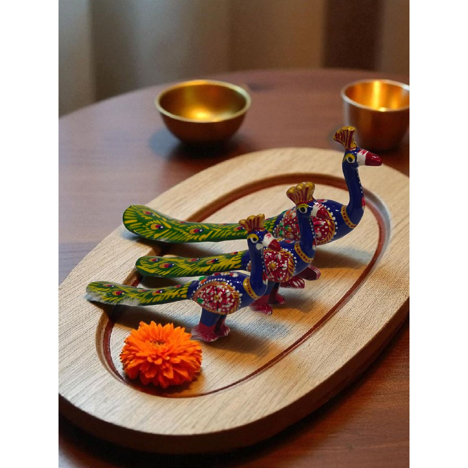 Blue Green Peacock, Handpainted Wooden Figurine - Image 4