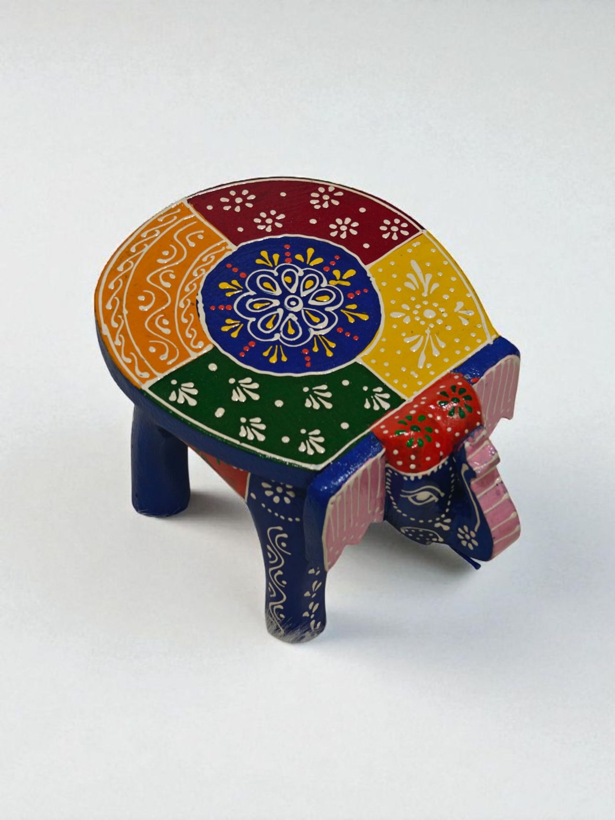 Blue elephant chowki, handpainted wooden stool