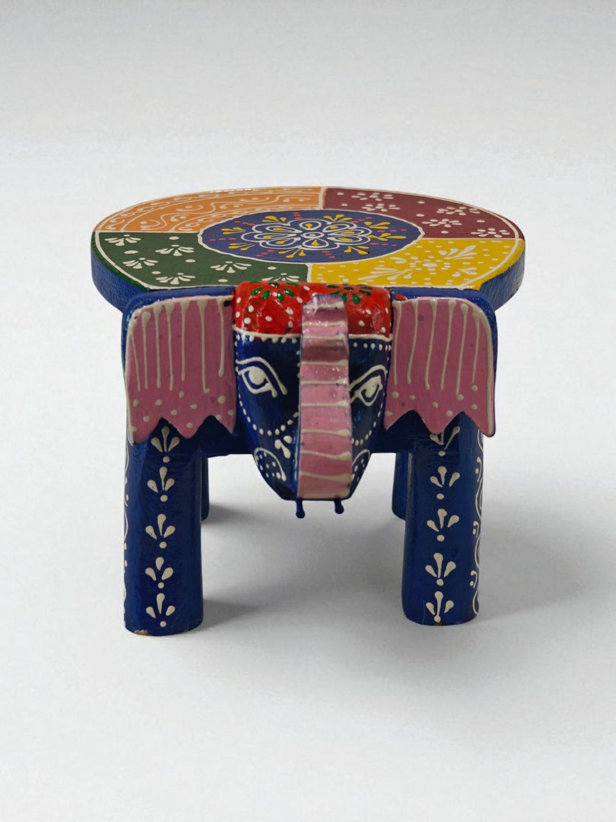 Blue elephant chowki, handpainted wooden stool