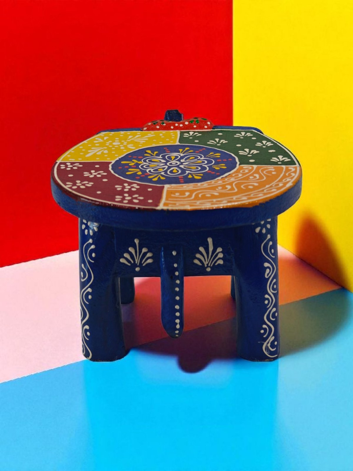 Blue elephant chowki, handpainted wooden stool