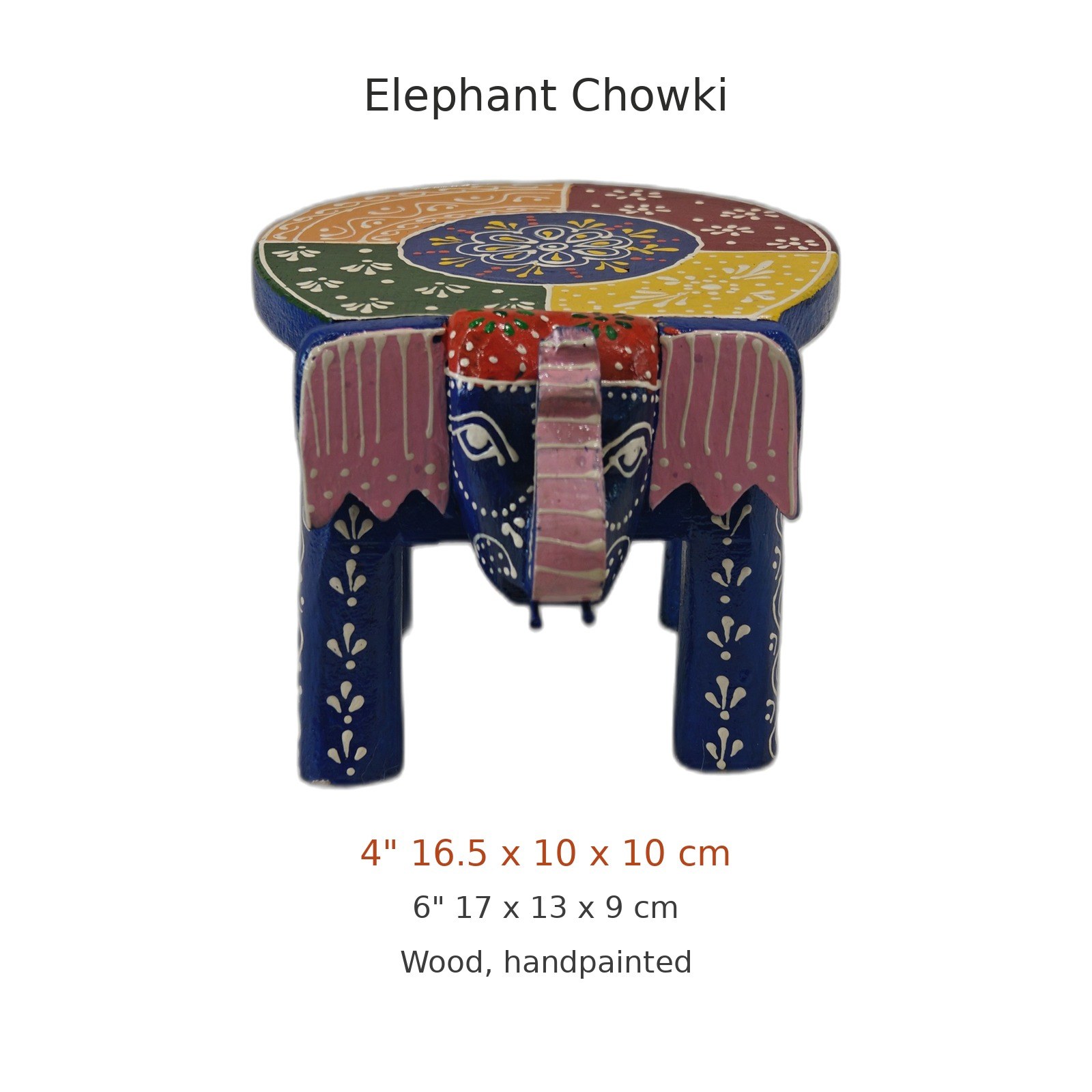 Blue elephant chowki, handpainted wooden stool