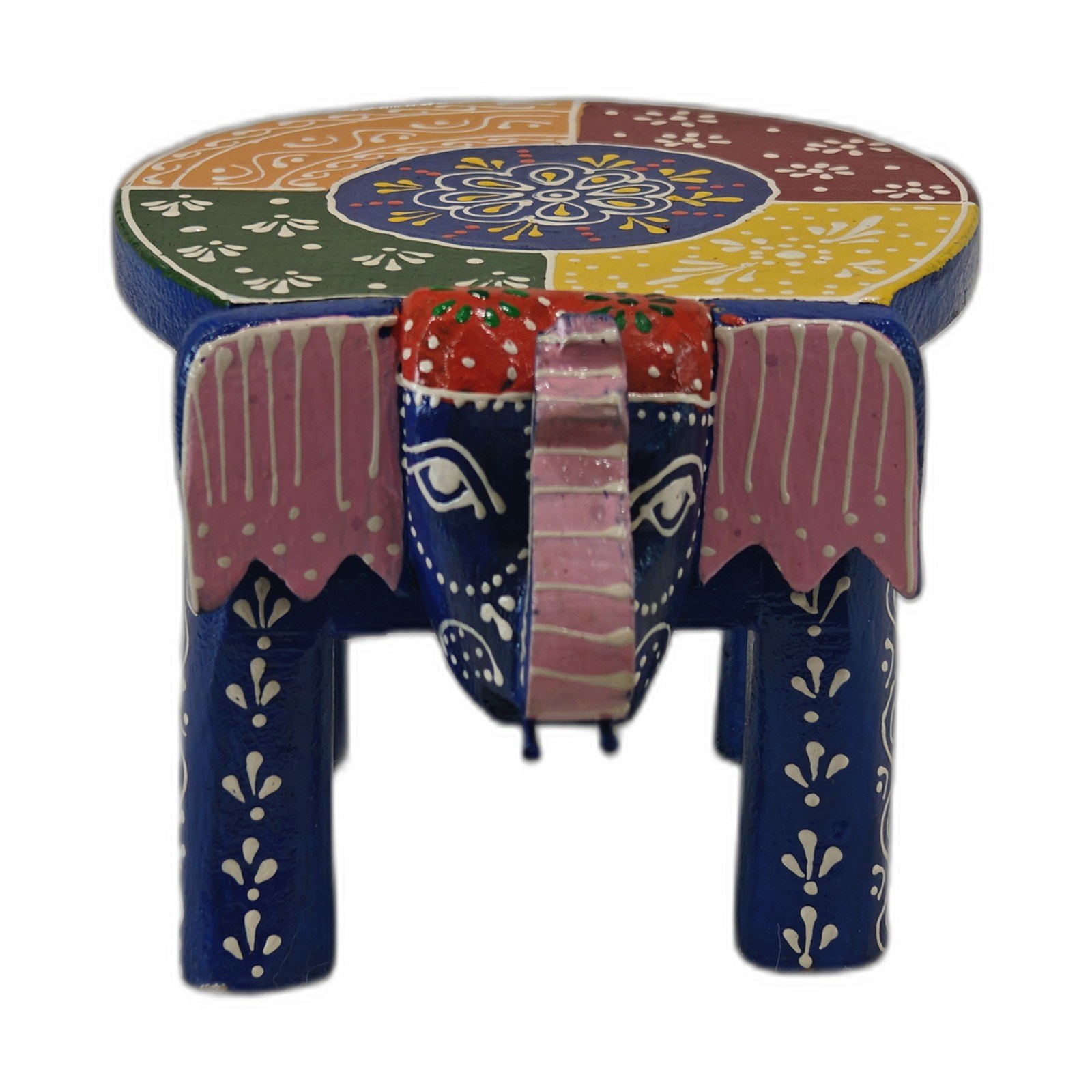 Blue elephant chowki, handpainted wooden stool
