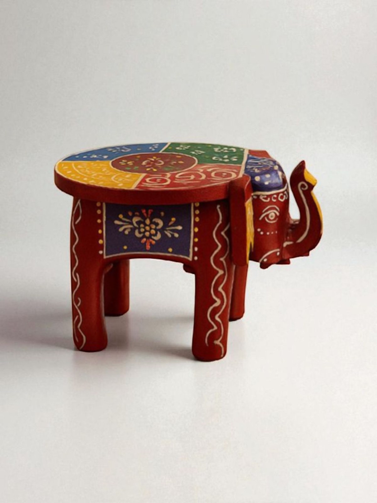 Red elephant chowki, handpainted wooden stool