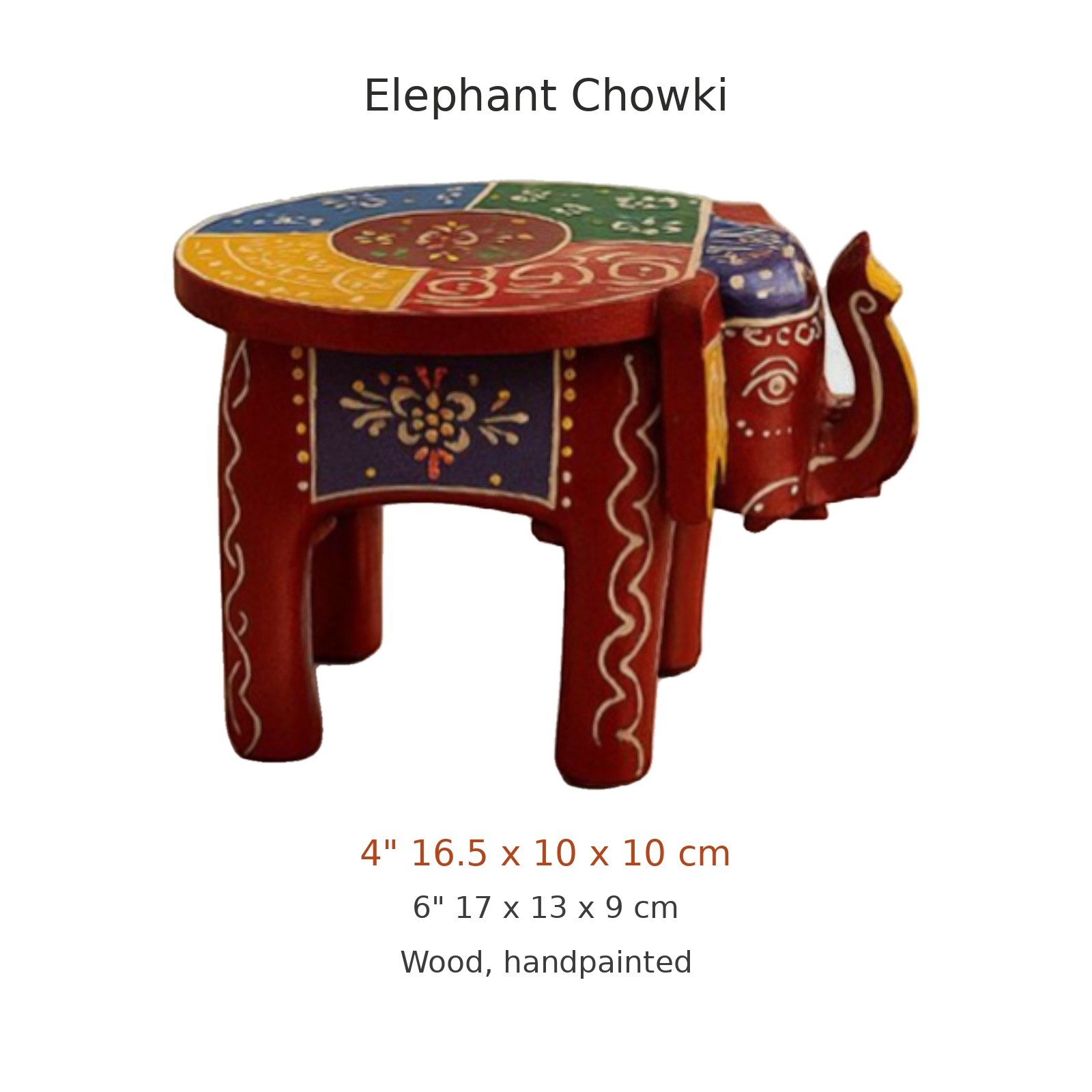 Red elephant chowki, handpainted wooden stool