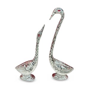 Love Swans, pair of silver swans with patterned necks facing each other, on white