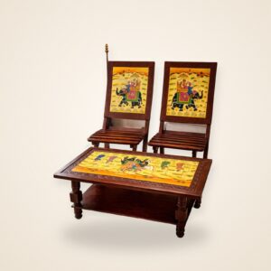Lounge Set, two painted chairs and a low table, on a cream background