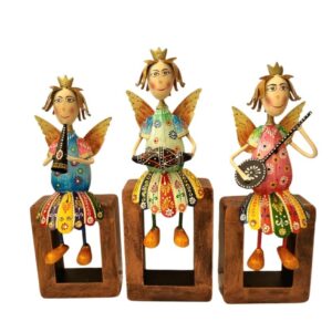 Angel Fairy handpainted metal figurines on wooden base