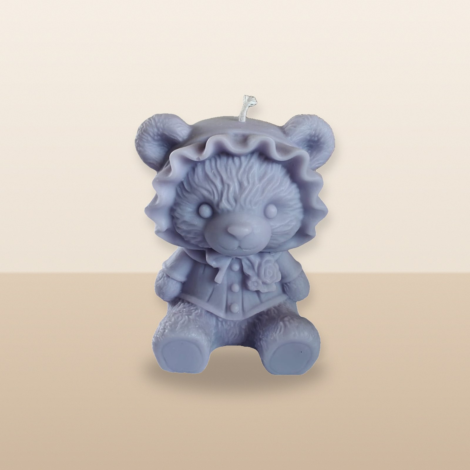 Cute Lady Bear Candle, on a tabletop