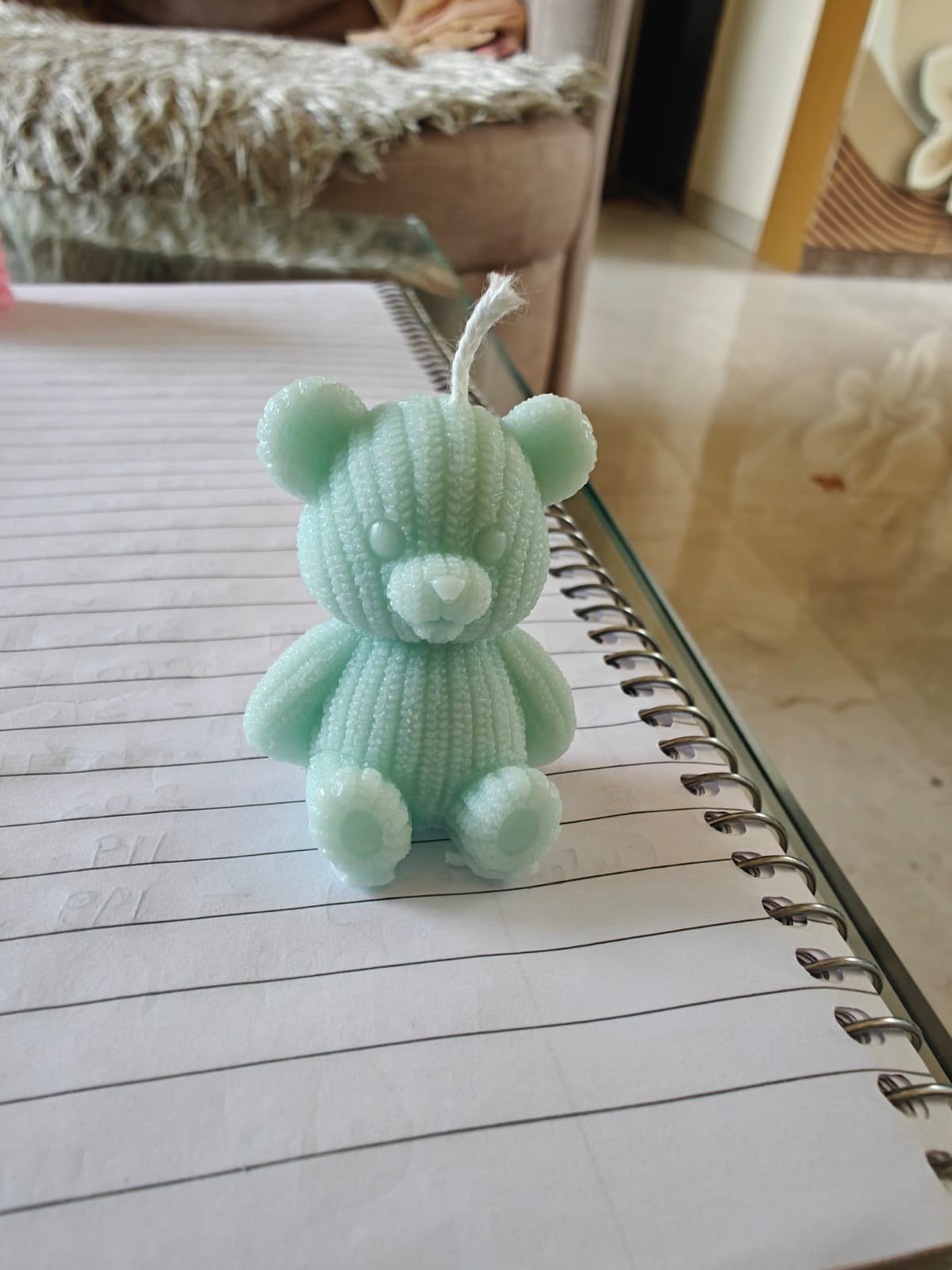 Mint Cuddle Bear Candle: Textured Teddy Sculpted Candle - Image 4