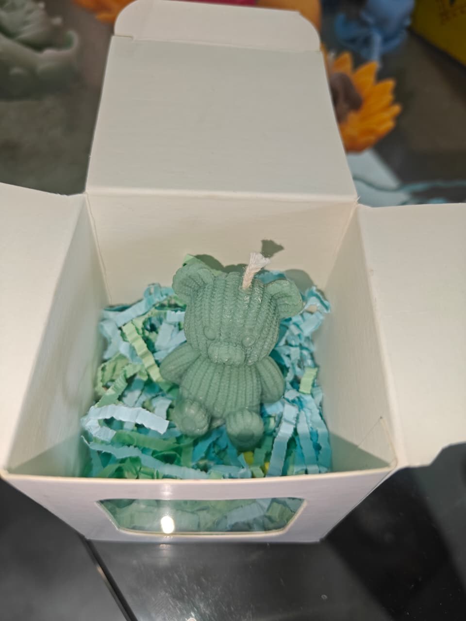 Mint Cuddle Bear Candle: Textured Teddy Sculpted Candle - Image 5