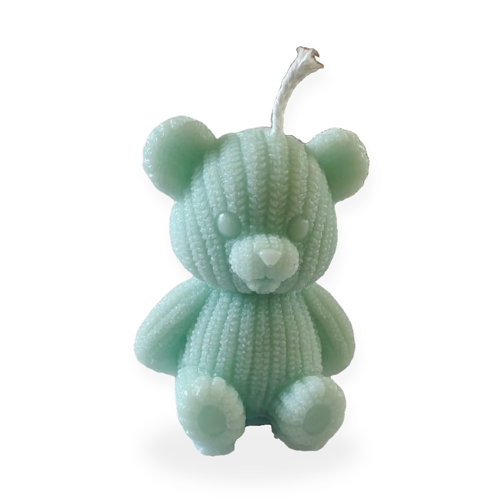 Mint Cuddle Bear Candle, on a white background