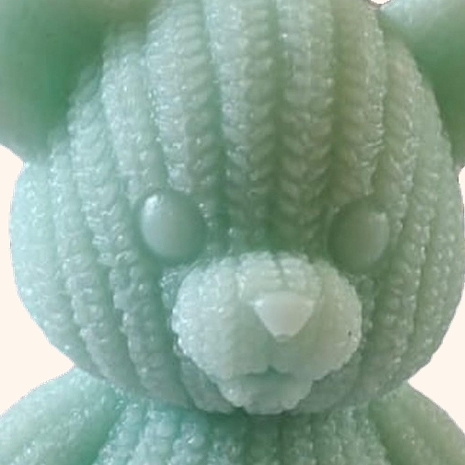 Mint Cuddle Bear Candle, close up of the detail