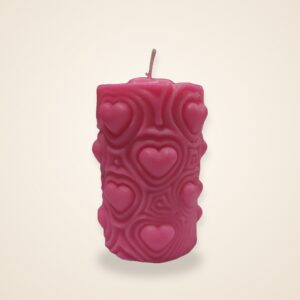 Blush Heartbeat Pillar Candle, on a cream background