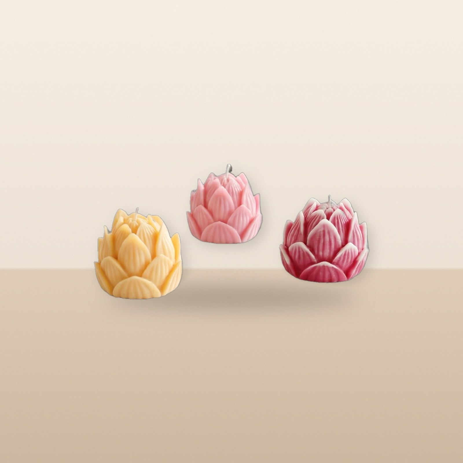 Serene Lotus Bloom Candle, on a tabletop