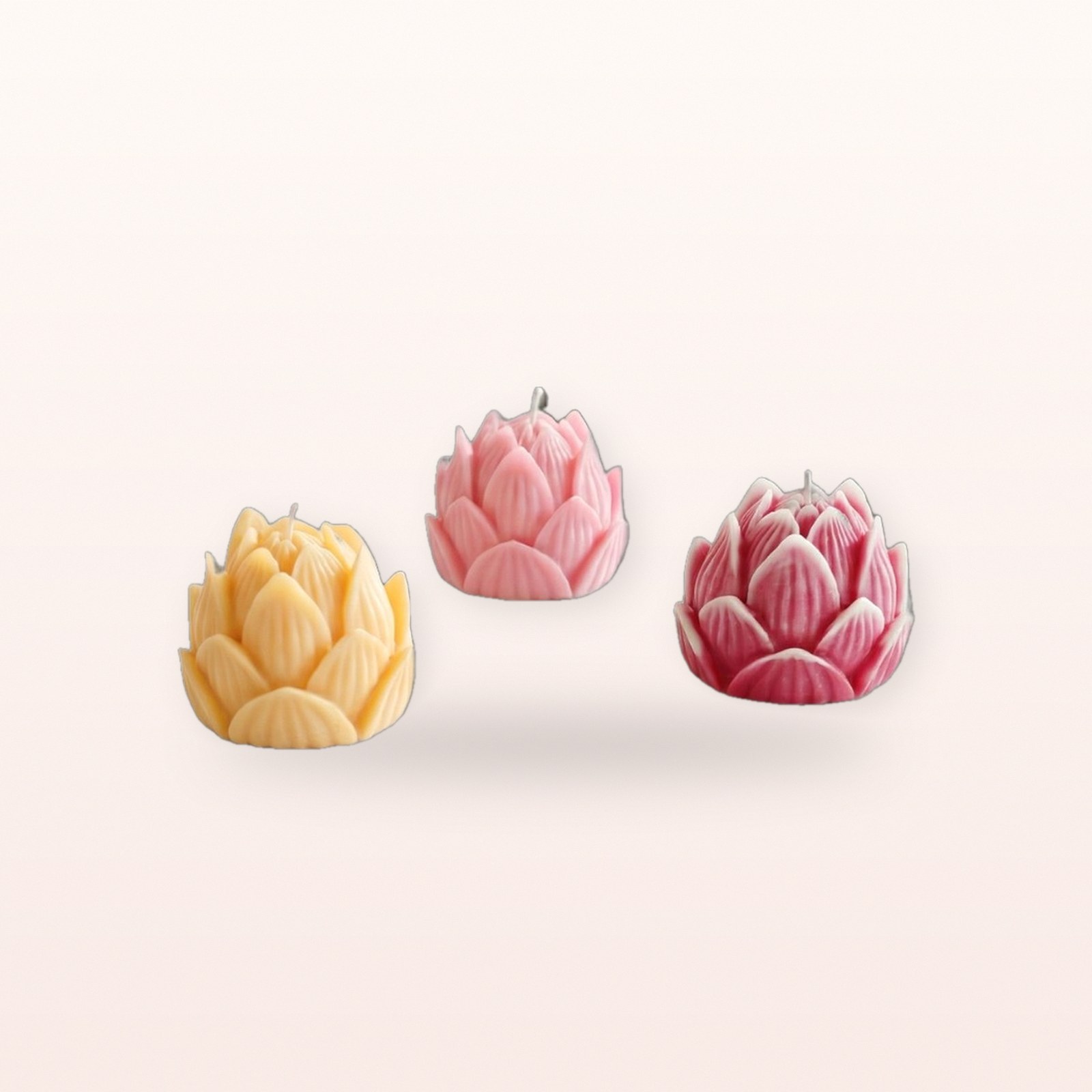 Serene Lotus Bloom Candle, on a soft blush background