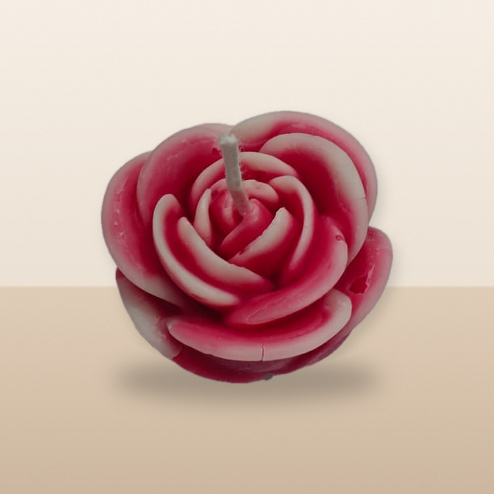 Rose Bloom Candle, on a tabletop