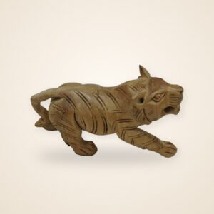 Wooden Tiger Figurine, on a cream background
