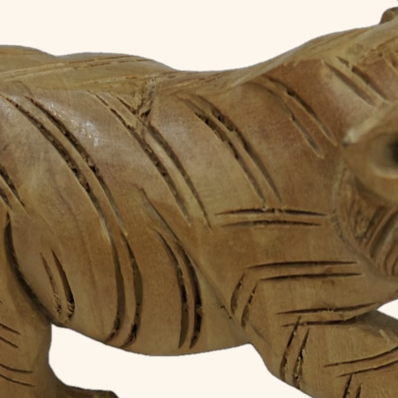 Wooden Tiger Figurine, close up of the detail