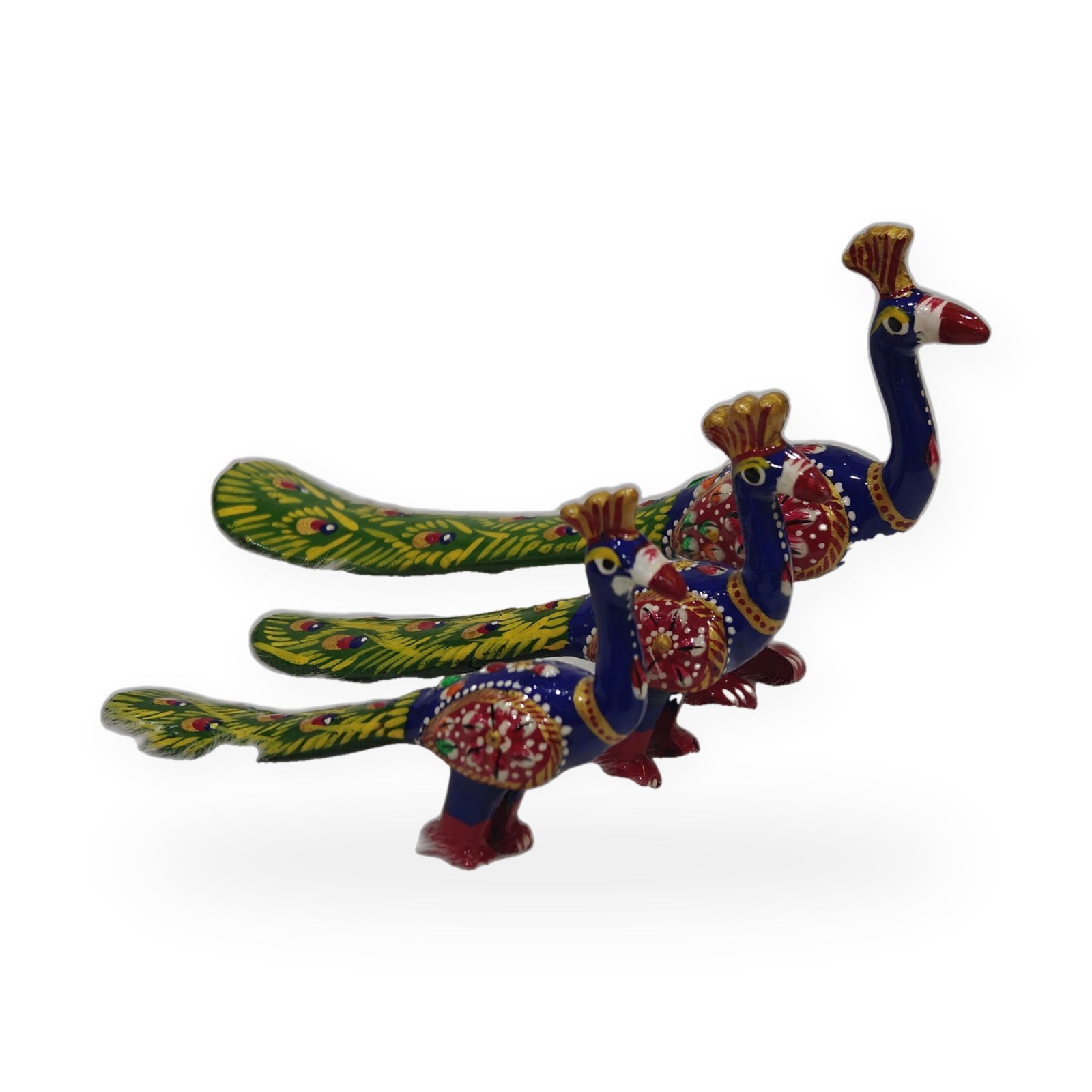 Blue Green Peacock figurines, on a white background