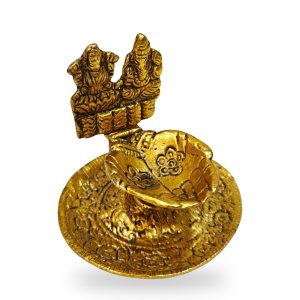 Lakshmi Ganesh Brass Diya on Plate