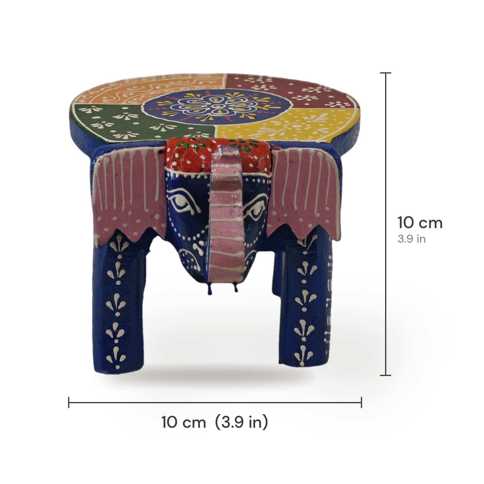 Elephant Chowki size chart: 10 cm wide, 10 cm tall