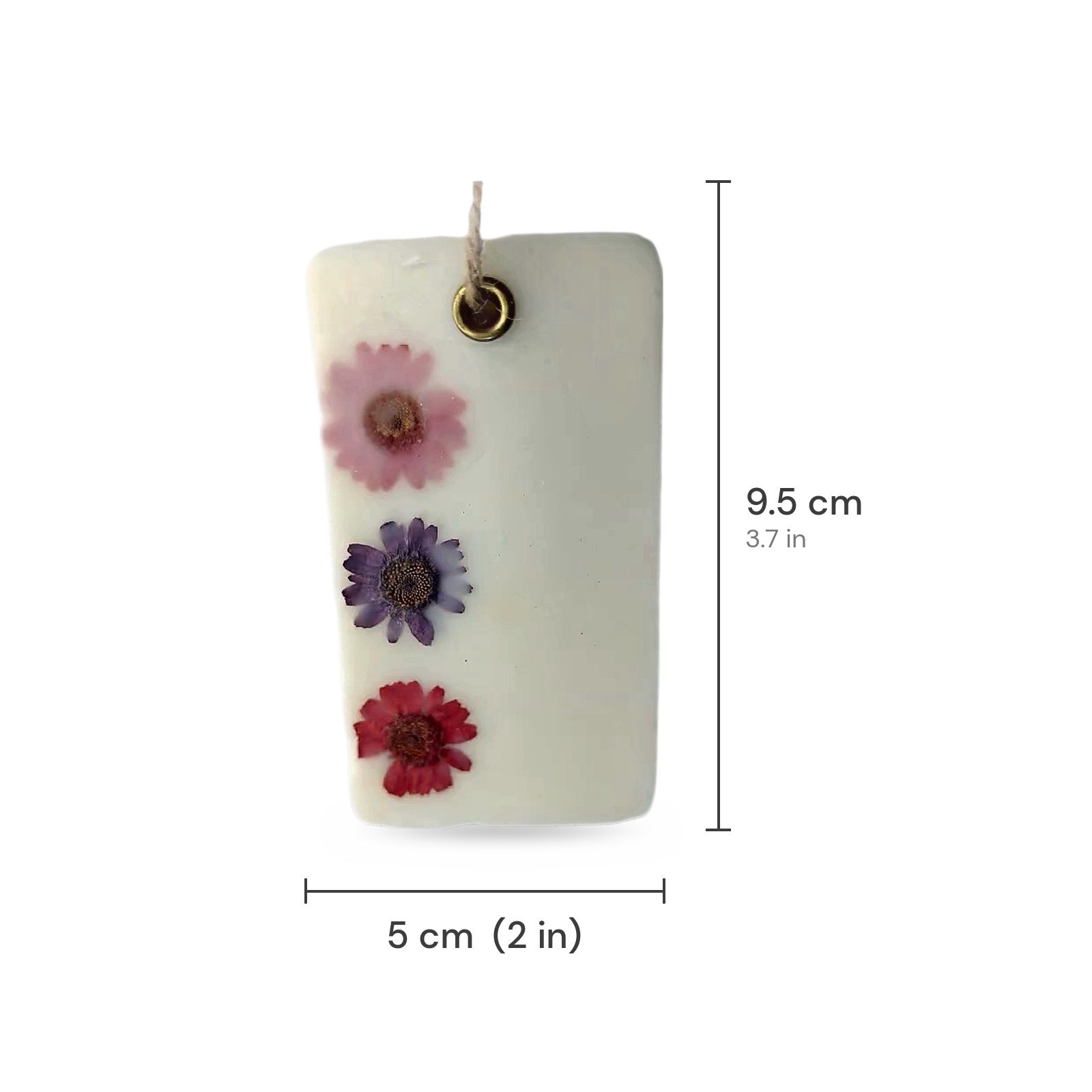 Botanical Wax Tag size chart showing 5 cm width and 9.5 cm height