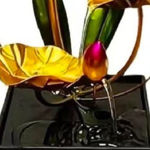 Sunlit Pond: Gold Lotus Leaf Tabletop Water Fountain