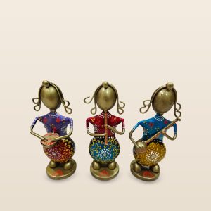 Raagini Trio lady musician figurines, set of 3, on a cream background