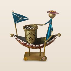 Boat pen stand with boatman, on a cream background