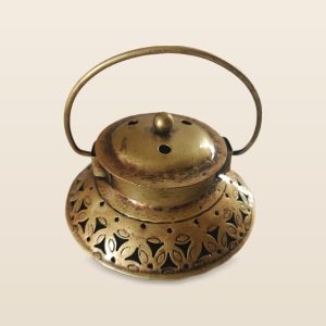 Matki jaali lantern with lid, on a cream background
